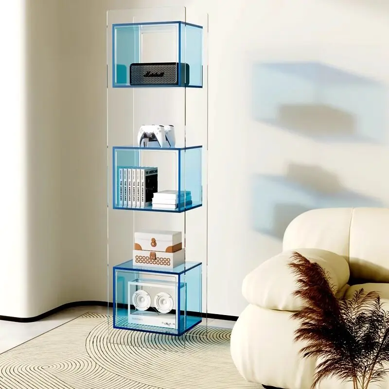 Minimal acrylic storage bookshelf Small apartment living room storage display shelf Multi-layer floor corner storage bookcase