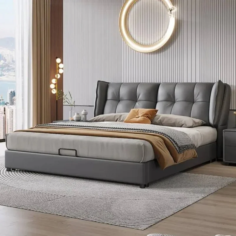 

European Style Bed Frame Storage Headboard Modern King Bed Frame Queen Size Bedroom Nightstands Cama Moderno Lujo Home Furniture