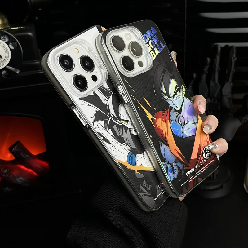 Schattige Anime D-Draken Ballen Laser Telefoon Hoesje Voor Iphone 15 14 13 12 11 Pro Max Cartoon Gradiënt Glanzende Glitter Kameleon Cover