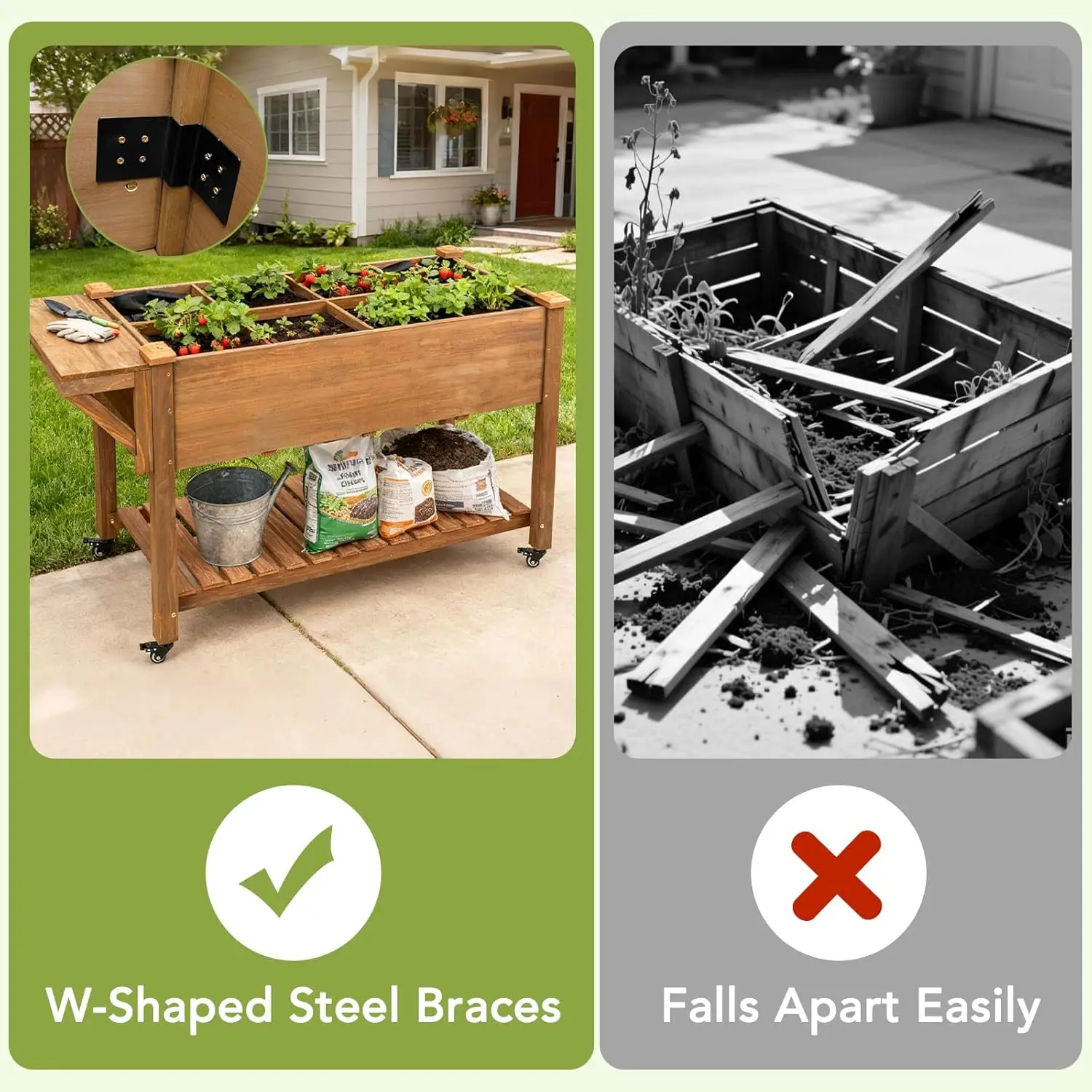 Outdoor Garden Bed with Wheels, Storage Shelf, Protective Liner, Table Ledge for Vegetable, Herb, and Flower Cultivation view 6