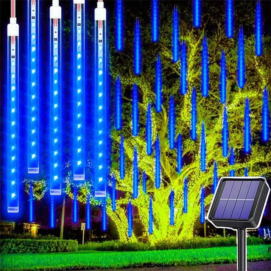 

Thrisdar Solar Powered Meteor Shower Christmas Light Outdoor 8 Tubes Solar Falling Rain Light Christmas Tree Icicle String Light