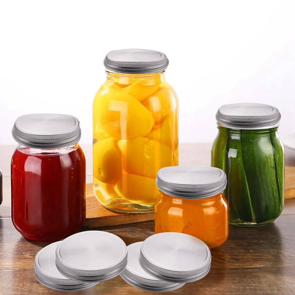 

AT21-16 Pcs Stainless Steel Jar Lids 86Mm Sealed Leak Proof Cover With Silicone Seals