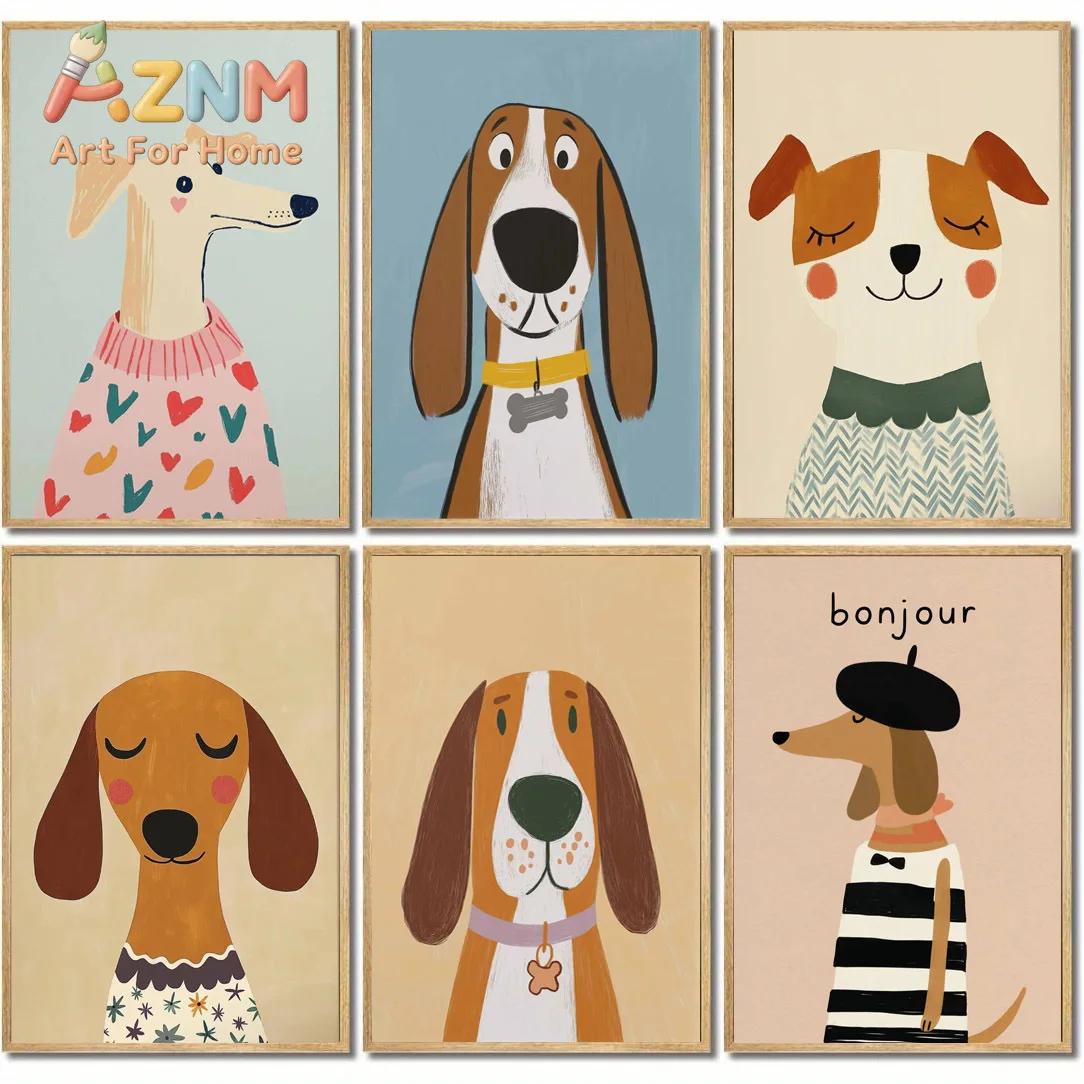 Minimalist Dog Aesthetics Poster Dachshund Bagel Hound Whippet Poodle Modern Pet Portrait Illustration Home Animal Decoration
