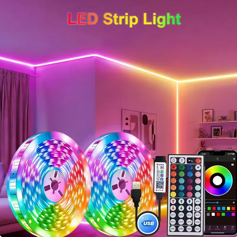 Led Strip Lights 1-20M Bluetooth APP Control RGB LED Lights for TV USB 5V WIFI Led Tape for TV Backlight Room Party Decoration