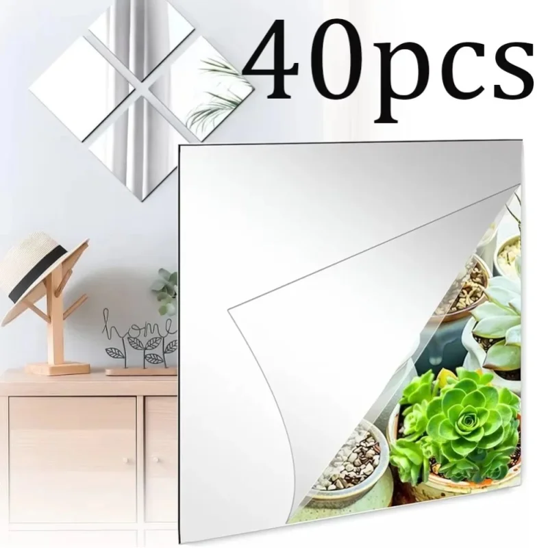 40 sztuk samoprzylepnych płytek lustrzanych z PVC o wymiarach 15x15 cm – zapewniają klarowne odbicie, idealne do łazienki, kąpieli i sypialni. Łatwe w montażu, odporne na pęknięcia i łatwe w — 2