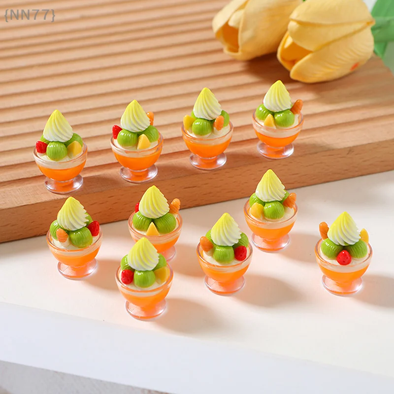 6 ชิ้น ของเล่นตุ๊กตาจิ๋ว ถ้วยครีมและไอศกรีมซันเดย์ - โมเดลขนมหวานจิ๋ว อุปกรณ์ตกแต่งบ้าน {NN77}