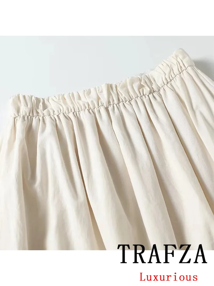 TRAFZA Vintage Casual Chic Women Skirt Solid  Elastic Waist  Long Straight Skirt New Fashion 2024 Summer Holiday Long Skirt