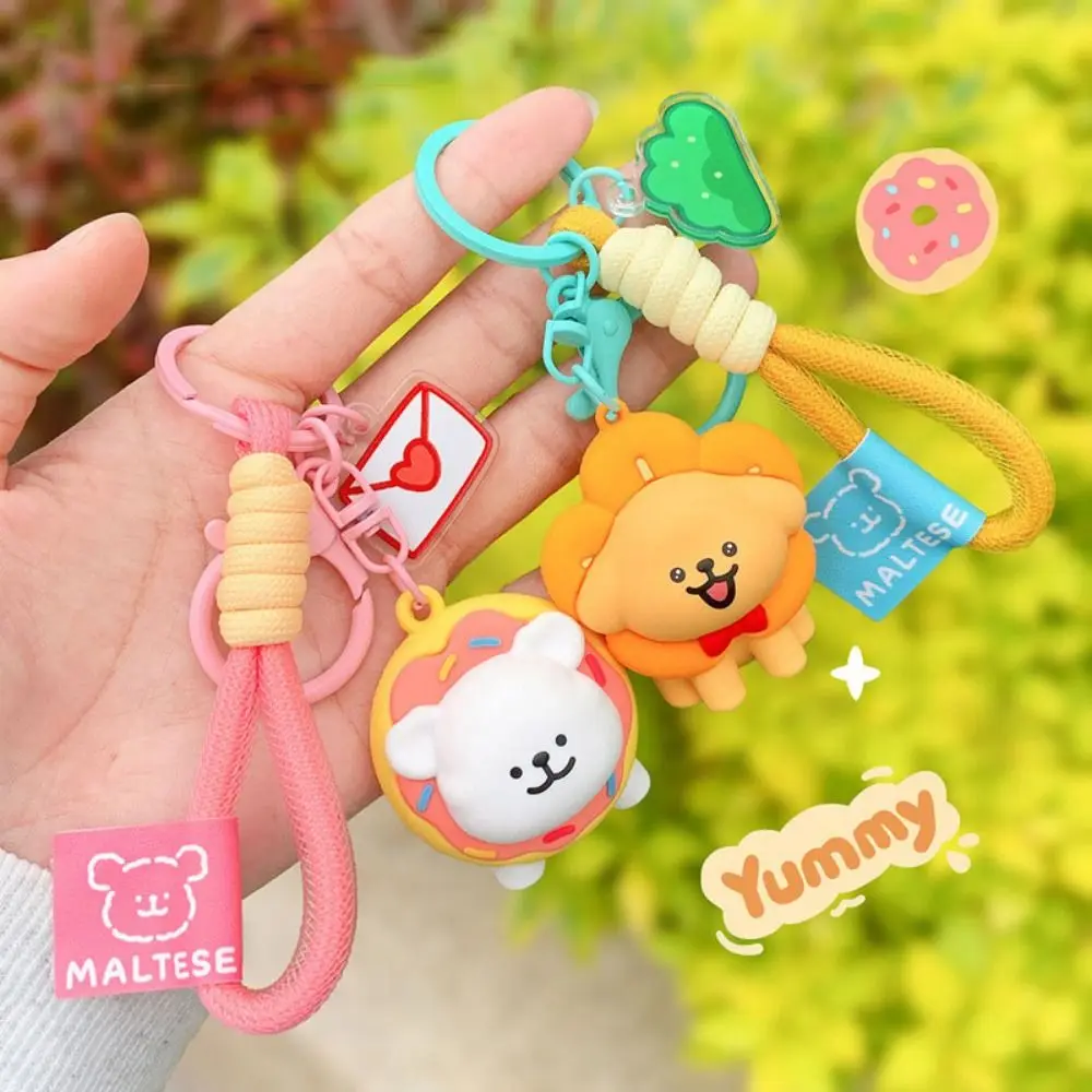 Donut Head Cover Puppy Dessert Animal Key Chain Cartoon Creative 3D Dog Pendant Keyring Lovely Cute Dog Pug Doll Keychain