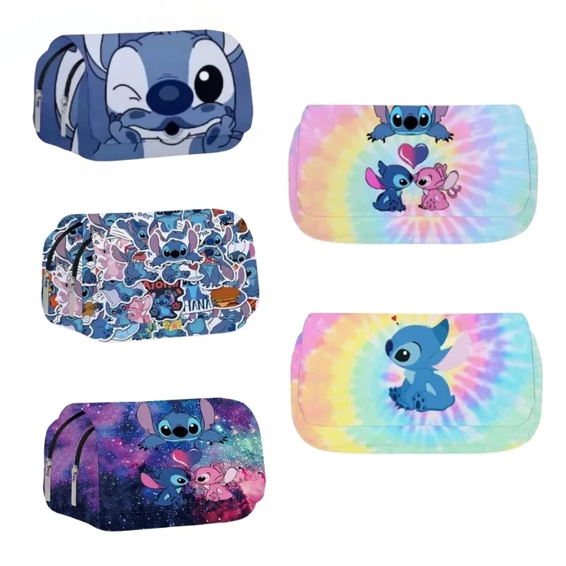 Stitch Double Layer Pencil Bag Kawaii Disney Cartoon Lilo & Stitch Writing Case Cute Anime Student School Supplies Pen Case Gift