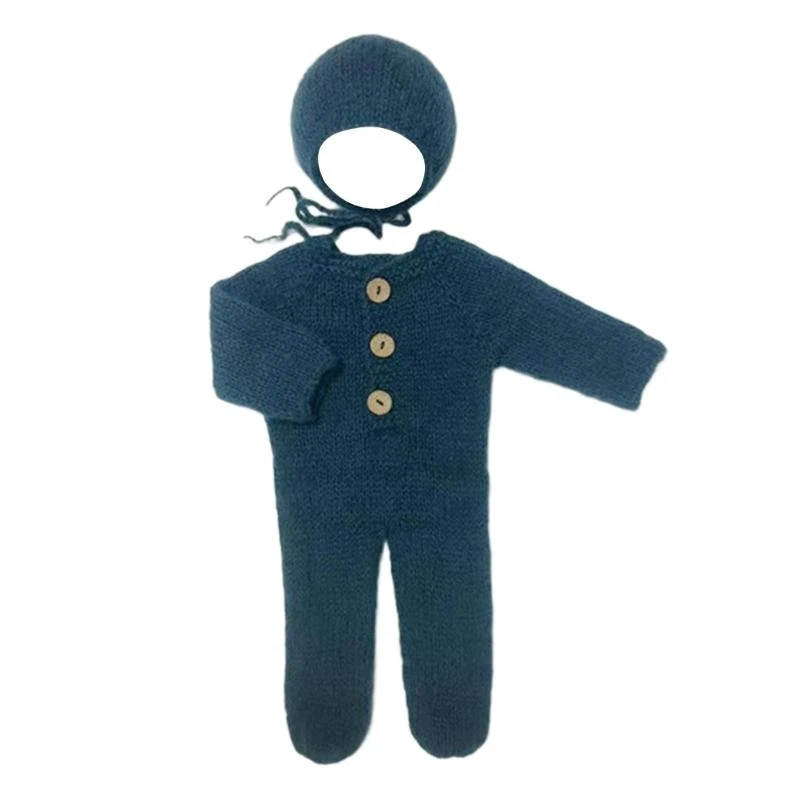 2Pcs Newborns Costume Photography Outfit Soft Fabric Knitted Romper & Matching Hat Props Set for Baby Photoshoots A2UB 5