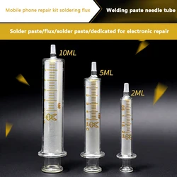 Glass Syringe Mobile Phone Repair Special Welding Oil Welding Container Syringe Metal Needle 2ml 5ml 10ml Syringe