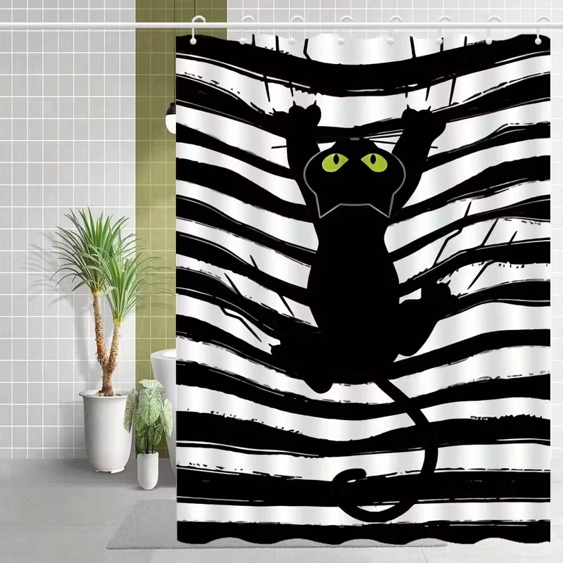 

VIKAMA Modern Striped Shower Curtain Waterproof and Washable Bathroom Shower Curtain Dormitory Curtain Bathroom Decor