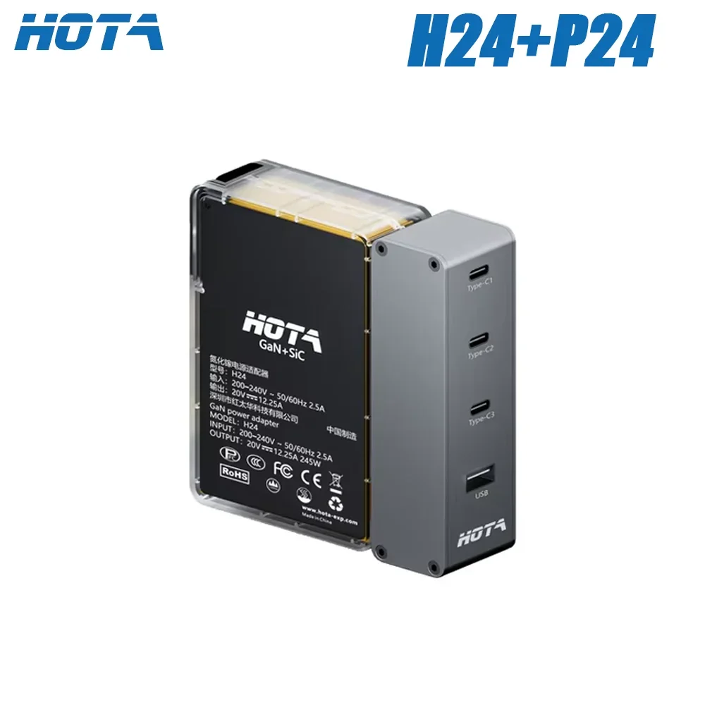 HOTA H24 245W GaN Gallium Nitride AC Adapter P24 PD 248W USB Type-C Charger w/ 3-6S XT60 Input