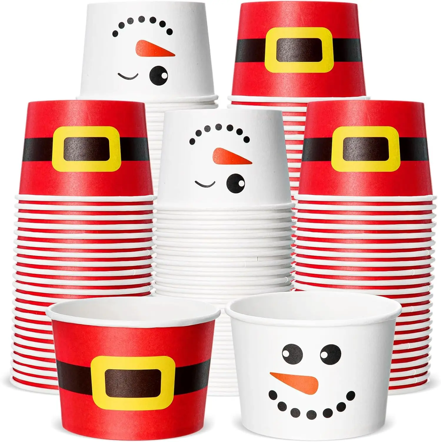 

100 Pcs 8 oz Christmas Treat Snack Cups Red Santa Claus Snowman Disposable Bowls Ice Cream Dessert Treat Paper Bowls for