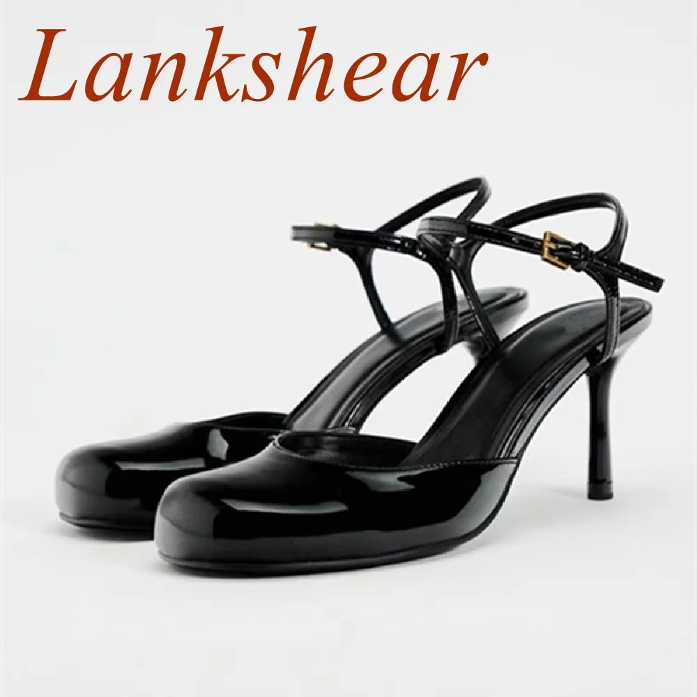 Round Toe Stiletto Heels Women Pumps Black Shallow Fashion Slingback Back Strap Party Buckle Strap Sexy Spring Women Shoes