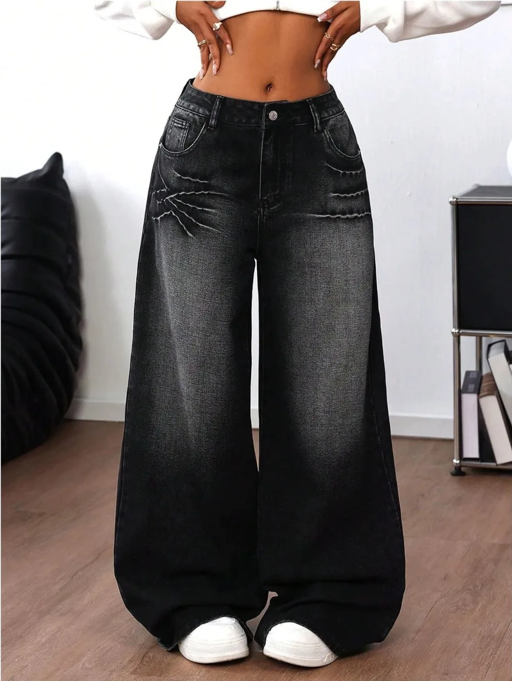 American Y2K 2025 New Baggy Wide Leg Black Jeans Overszied Women Street Casual Joker Denim Pants Couple Jeans Vintage Streetwear