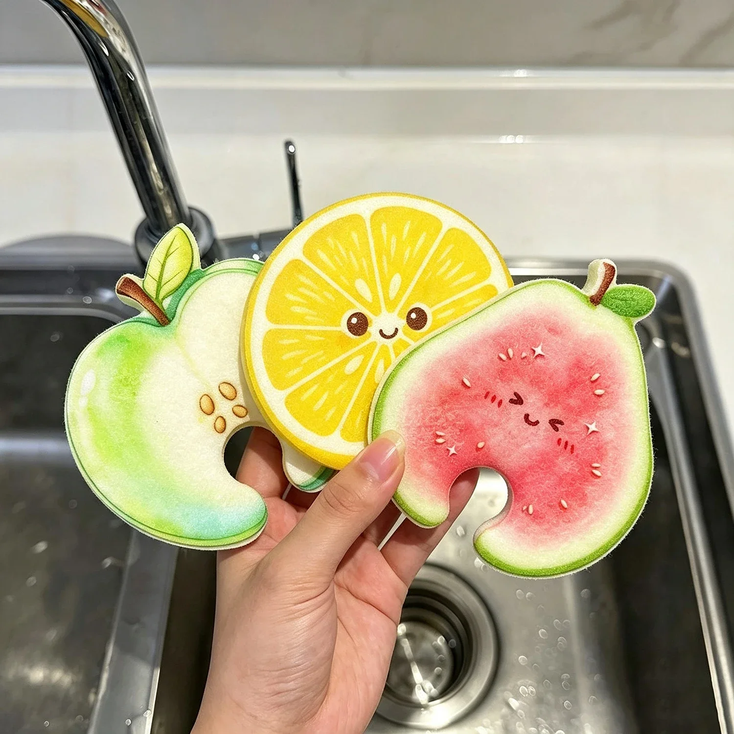 1PC Kitchen Dishwashing Sponges Absorbent Clean Pad Water Tap Slot No Hanging Design Dual-Sided Compressed Cleaning Sponge