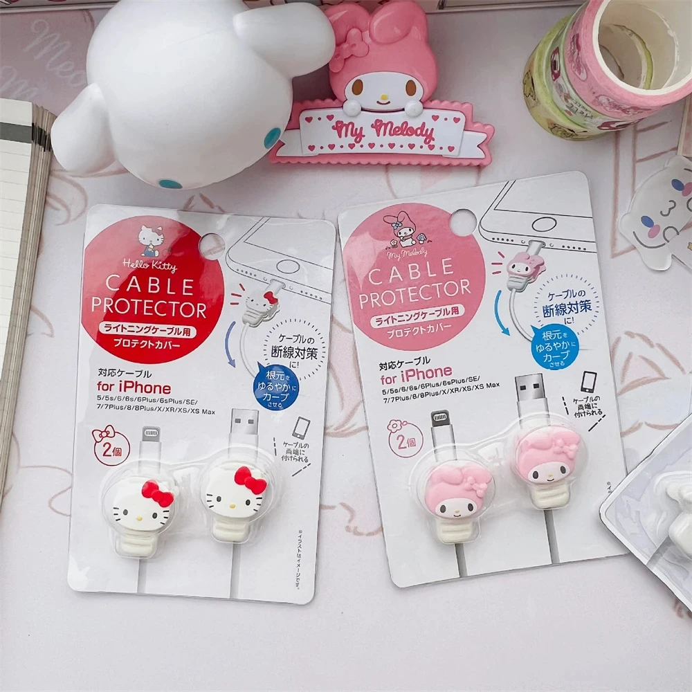 Protector de Cable de datos de Hello Kitty Sanrio, Kawaii, Anime, My Melody, Cinnamoroll, Iphone, Ipad, antimordedura, rotura, regalos