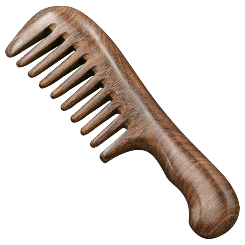 Pettine a denti larghi in legno di sandalo capelli ricci pettine portatile in legno a denti grossi strumento per massaggio dei capelli grossolano