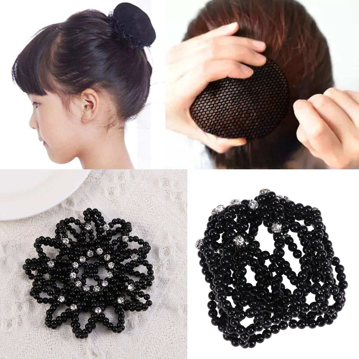 1 PC Hand Made Crochet Pearl Elastic Hair Nets Ballet Dancing Snood Net Hair Bands Bun Covers Ornament for Ladies