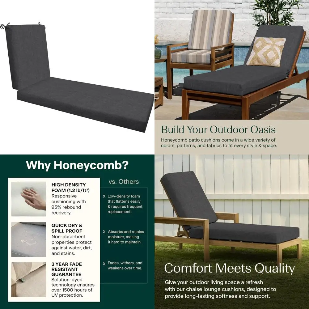 

Outdoor Patio Chaise Lounge Chair Cushion, 22.5 x 70, Textured Solid Charcoal Grey for Comfortable Seating