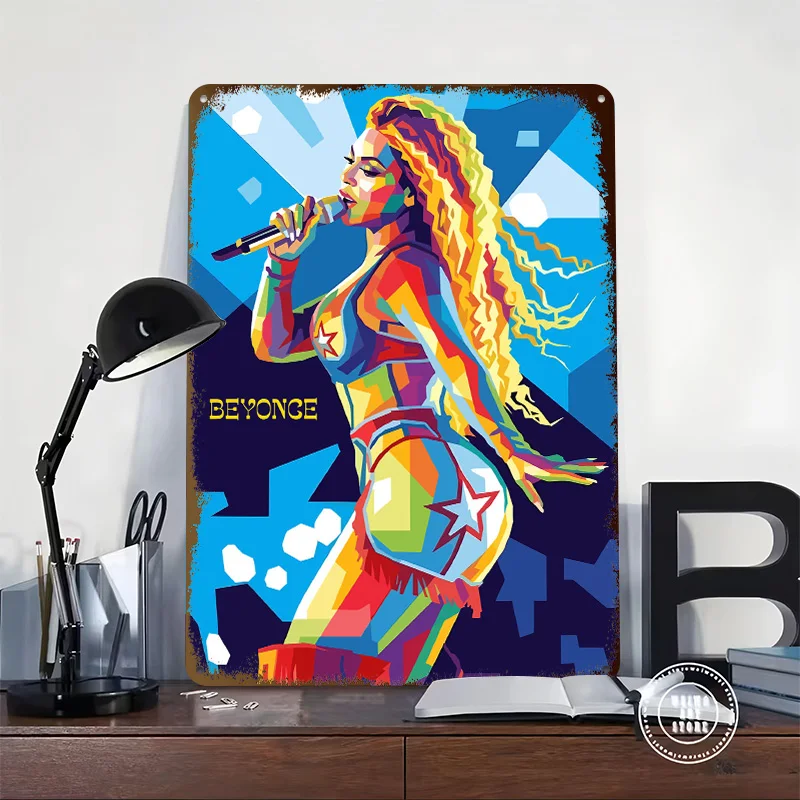 Beyonce Pop Art Portrait 3D Printed Texture Poster Personalized Wall Art Retro Metal Tin Signs for Home Decor Decoration Garage