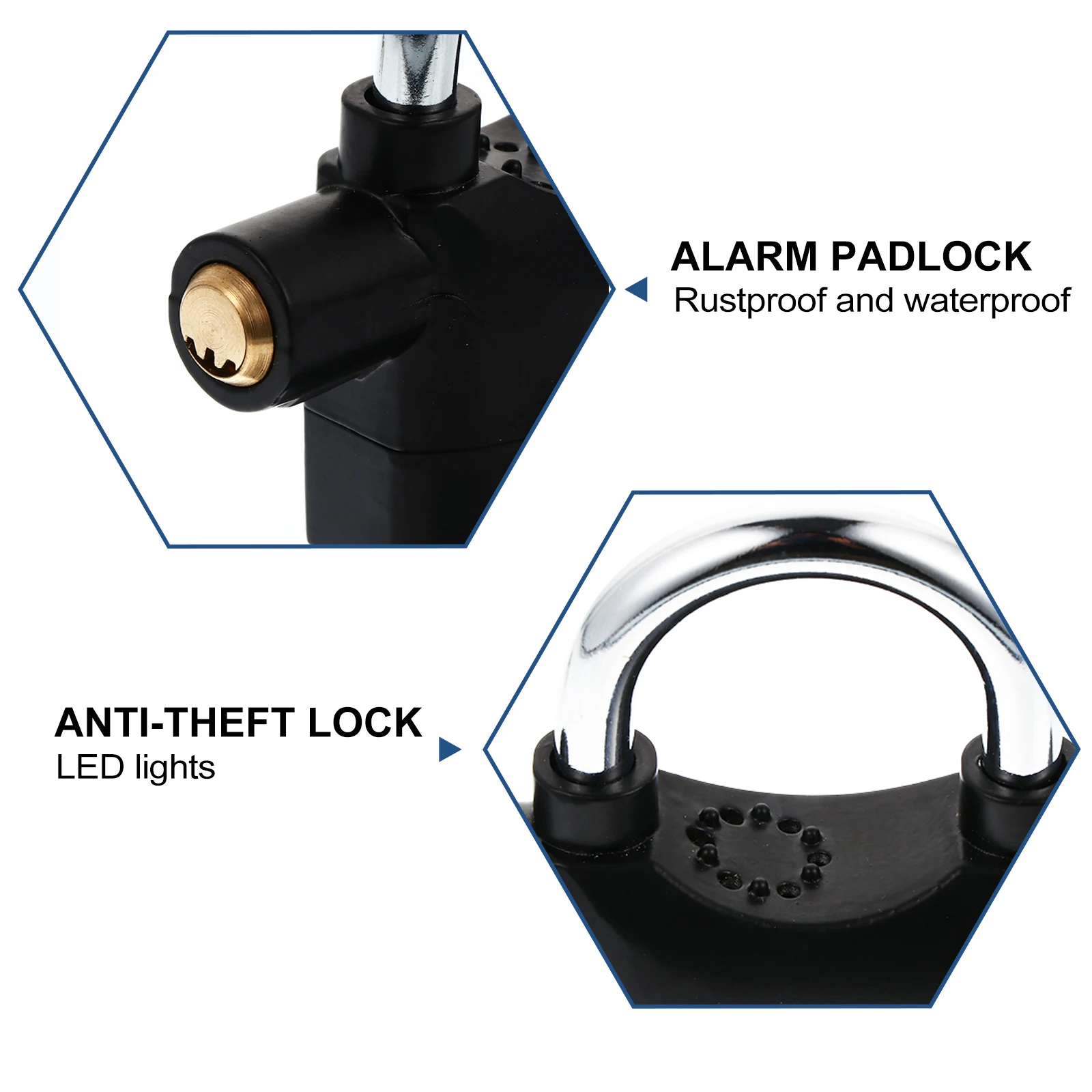 

Security Anti-Theft Alarm Padlock Durable Mini Bike Motor Door With 3 Keys Black Cycling Security Lock Alarm Bike Padlock Anti