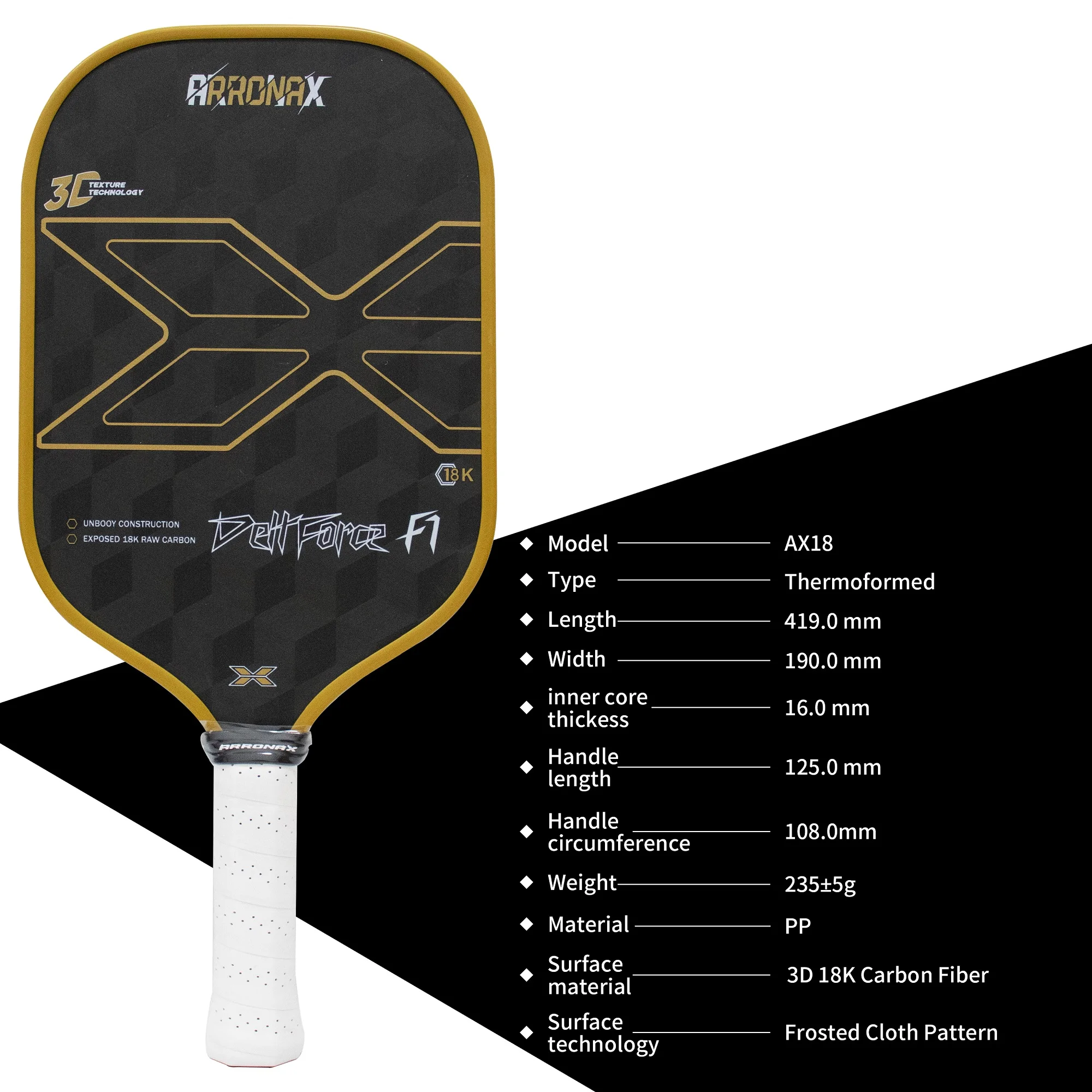 

Pickleball Paddle Graphite Textured Surface For Spin USAPA Compliant Pro Pickleball Racket 3D 18K Carbon Fiber Paddle