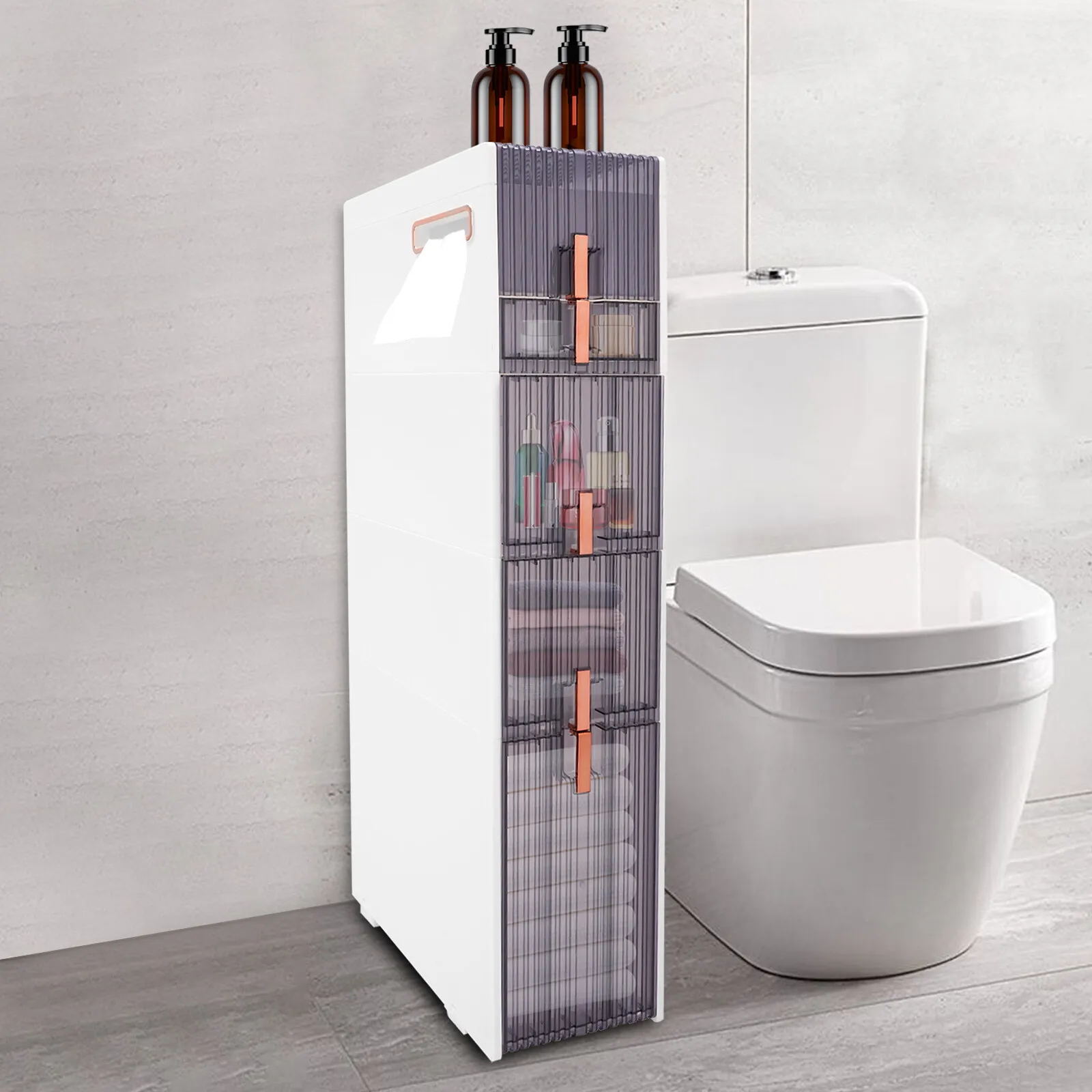 

5-Tiers Bathroom Floor Cabinet Storage Cabinet 8.7*15*37.6in Narrow Standing Toilet Paper Holder
