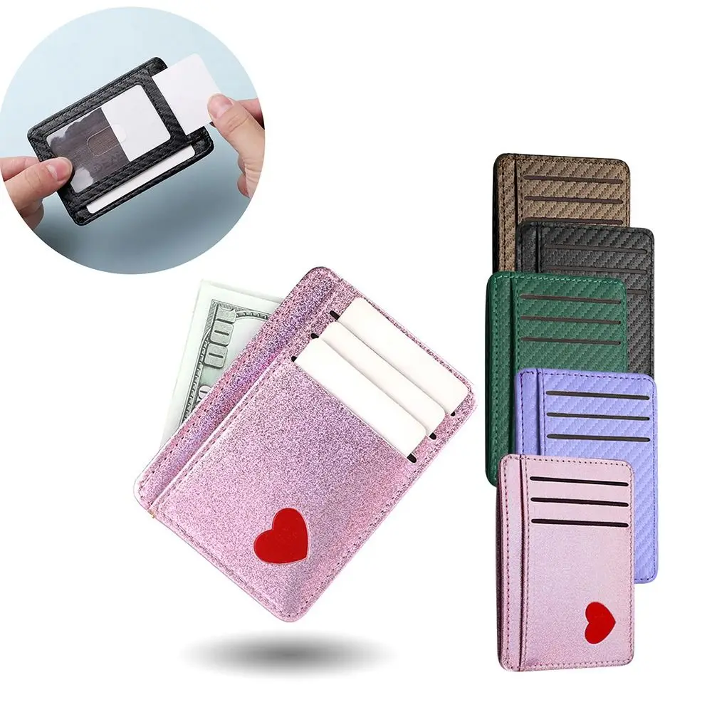 

New Slim Card Bag Large Capacity Solid Color Small Wallets Texture PU Portable Credit Card Holder Women Men