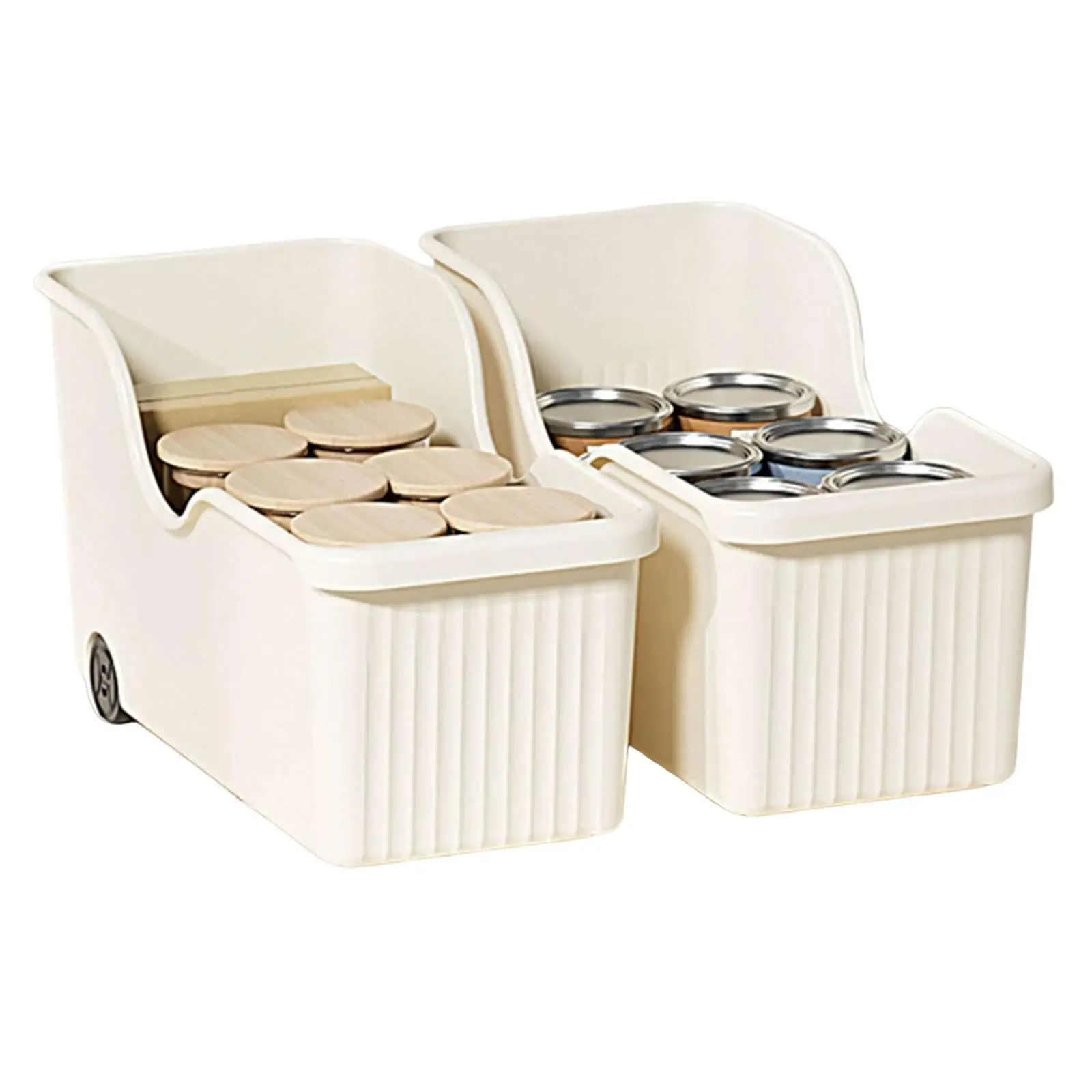 Rolling Kitchen Cart Island Trolley PP Plastic Pull-Out Storage Bin with Wheels 3 Pack Beige image 7