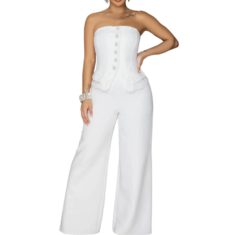 

Ladies Strapless Backless Loose Wide Leg Jumpsuit Club Casual Wear