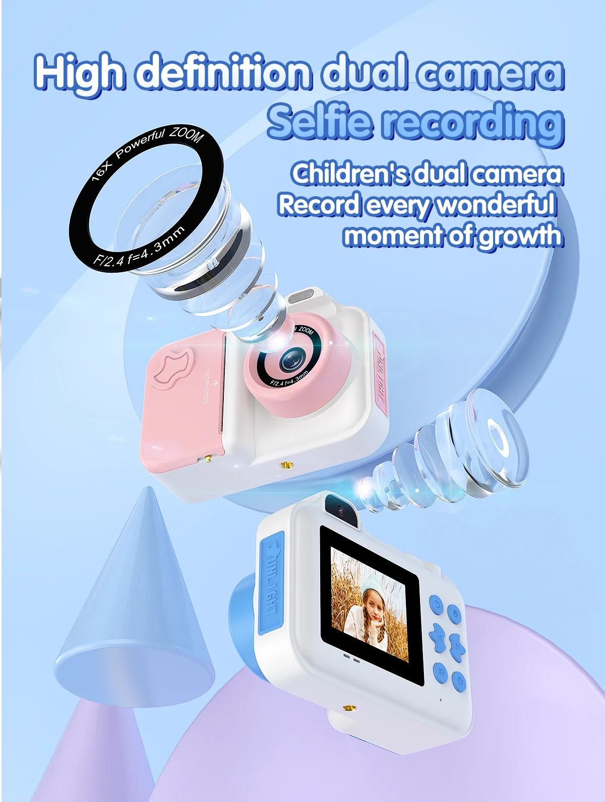 Aparat fotograficzny dla dzieci z natychmiastowym drukowaniem Prezenty Zabawki Aparat fotograficzny cyfrowy do selfie z podwójnym obiektywem HD 1080P z 5 rolkami papieru do drukowania Naklejki Długopisy i karta 32G
