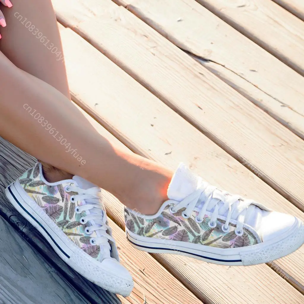 Colorful Feather Design Teen Girls Fashion Vulcanized Shoes Women Sport Running Sneaker Purple Butterfly Design Flat Shoes