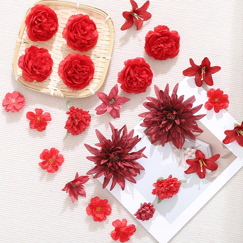 20 Stücke Rote Künstliche Blumen Kopf für Home Room Decor Handwerk Kranz Braut Hochzeit Weihnachtsdekoration Navidad Neujahr 2025 Geschenk – Detail 6