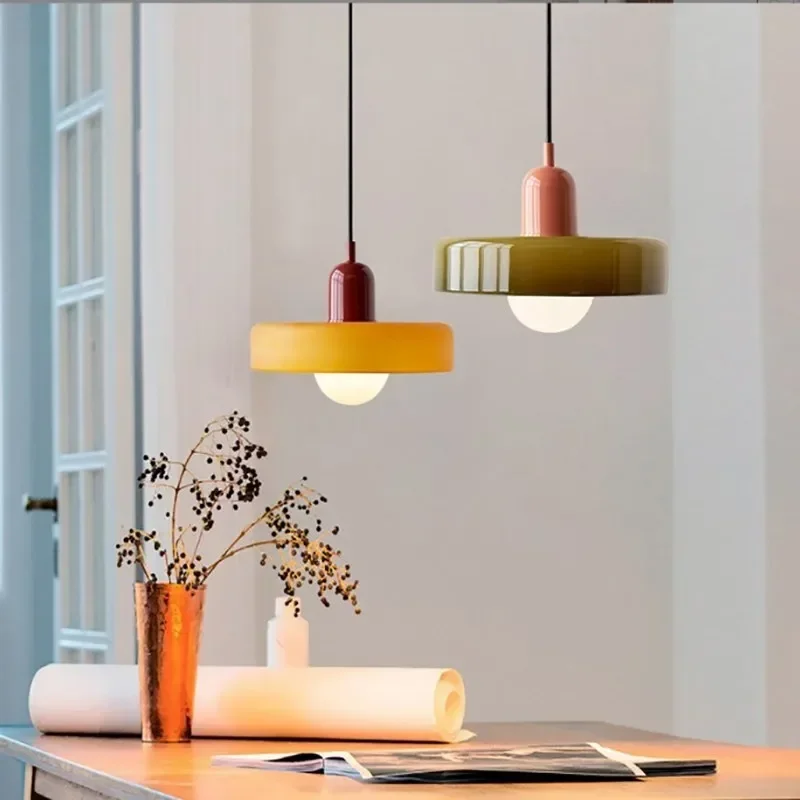 Nordic Modern Simple Color Medieval Small Pendant Light Macaron Bedroom Bedside Lamp Dining Table Pendant Lights