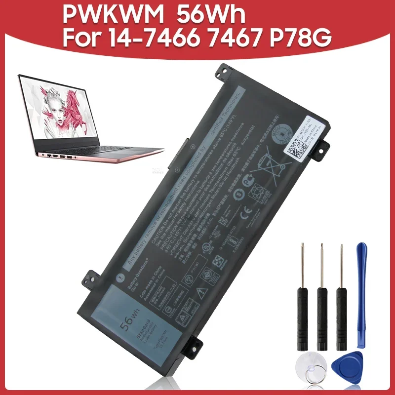 

New Replacement Battery 56Wh PWKWM For DELL Inspiron14-7466 7467 7000 P78G 7467-D1545B/R D1745B/R 56wh Rechargeable Batteries