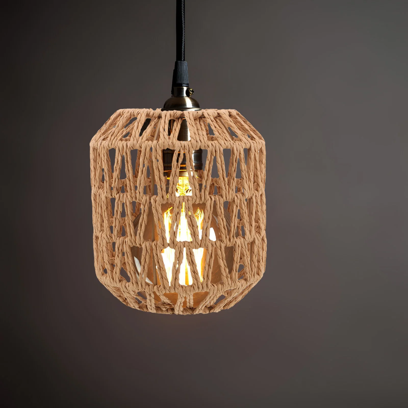 

1pcs Hand Woven Lamp Shade Paper Rope Pendant Light Farmhouse Rustic Ceiling Cover Decorative Chandelier Replacement Bohemian