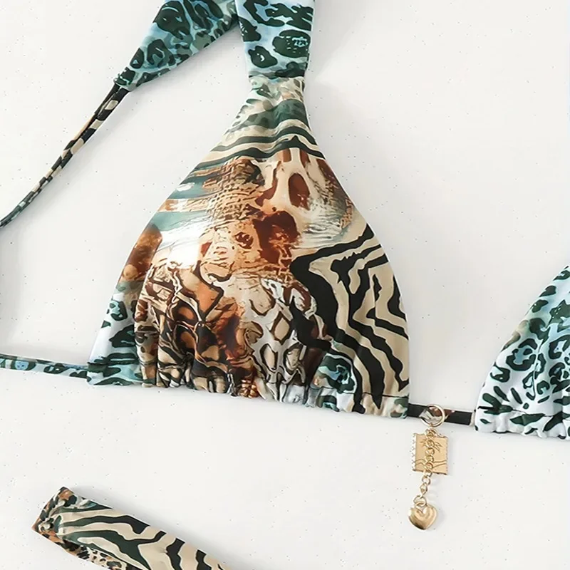 Vintage Print High Waist Bikini Swimsuit Women Sexy Lace Up Triangle Mini Thong Push Up Bikini 2025 New Spice Girl Bathing Suit