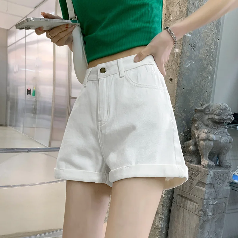 

Summer Women's Denim Shorts High Waist Blue Cotton Wide-leg Short Pants Girl's Student Mini Korean Fashion Womens Jean Shorts