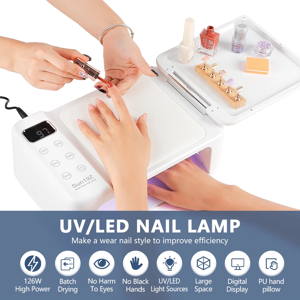 126W 63LED Lights UV LED Lamp Nail Dryer With Hand Rest Holder Tow Hand Big Nail Lamp Gel Polish Fast Drying Lamp For Manicure