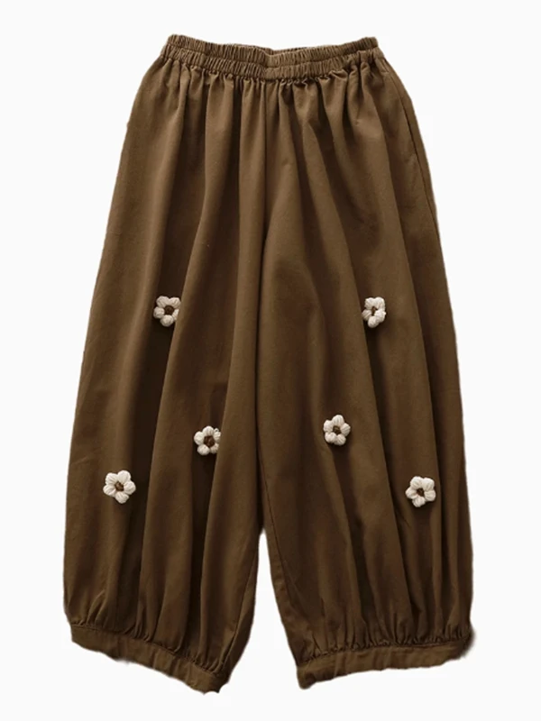 Pantalones tipo farol adelgazantes para mujer, pantalones Harlan decorados con combinación de lino y algodón de cintura alta, ropa de otoño