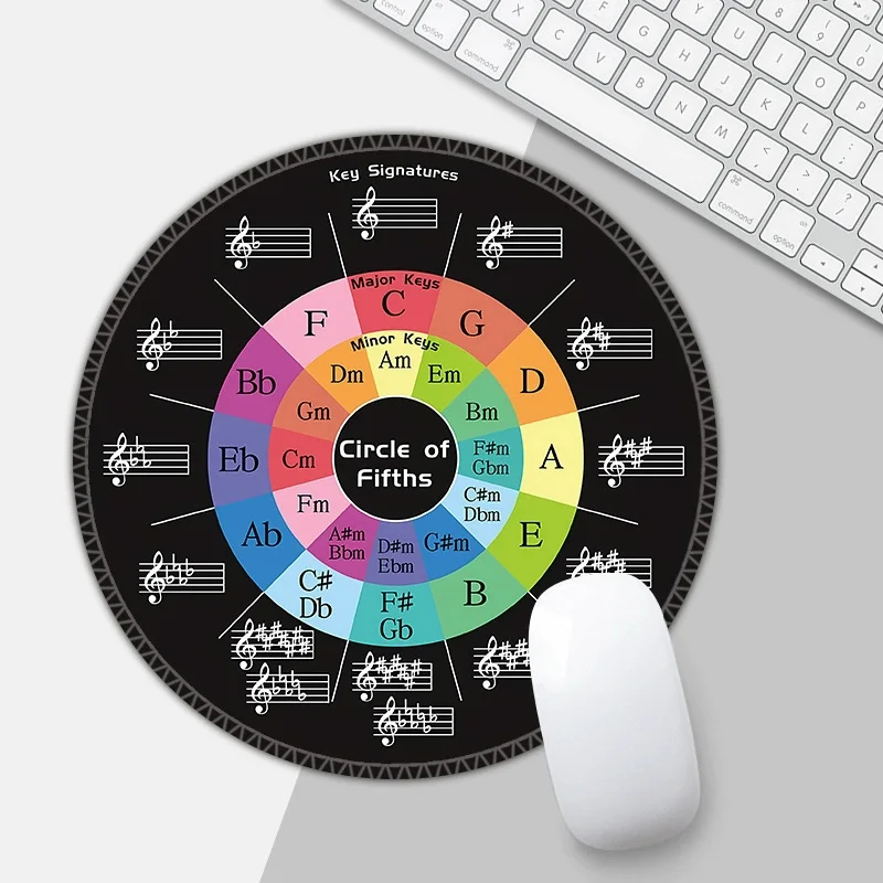 Guitar Music Theory Key Signatures Round Mouse Pad 8.6 X 8.6 Inch Non-Slip Practical Mousepad for Gaming Desktop Accessories