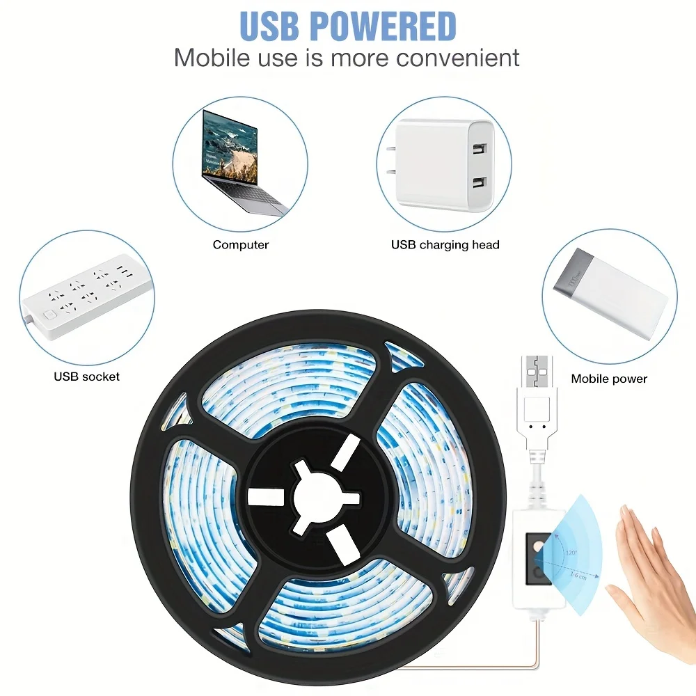 Lámpara Nocturna LED de 1m con Sensor de Gestos, Control Inteligente, USB, Tira de Luces LED de 60 LED, Retroiluminación para TV, Cinta Adhesiva para Cocina