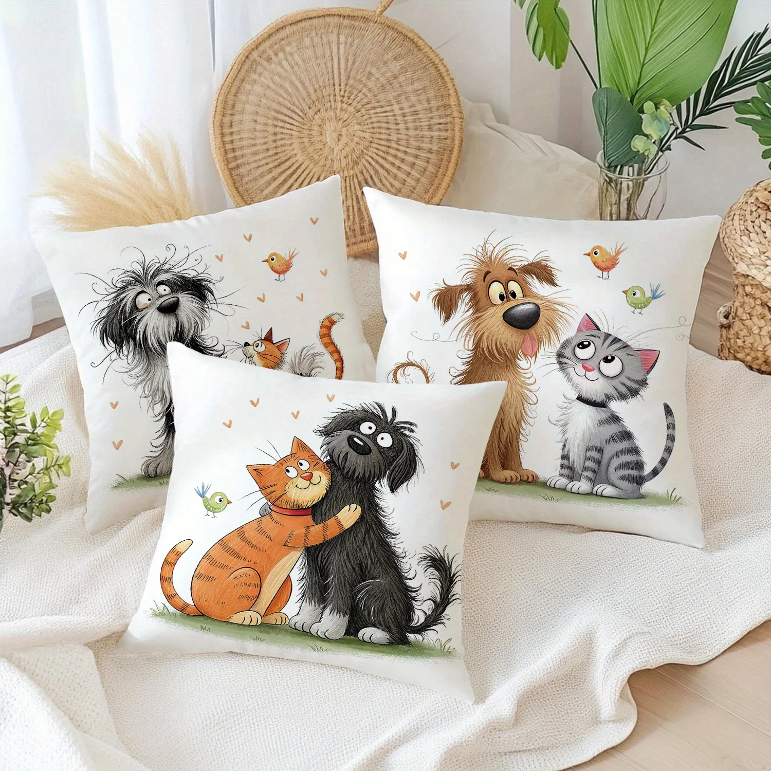 4Pcs Cartoon Pet Pillow Covers 40x40cm Double-sided Printed Cute Dog Cat Cushion Cases Animal Lover Home Decor No Insert