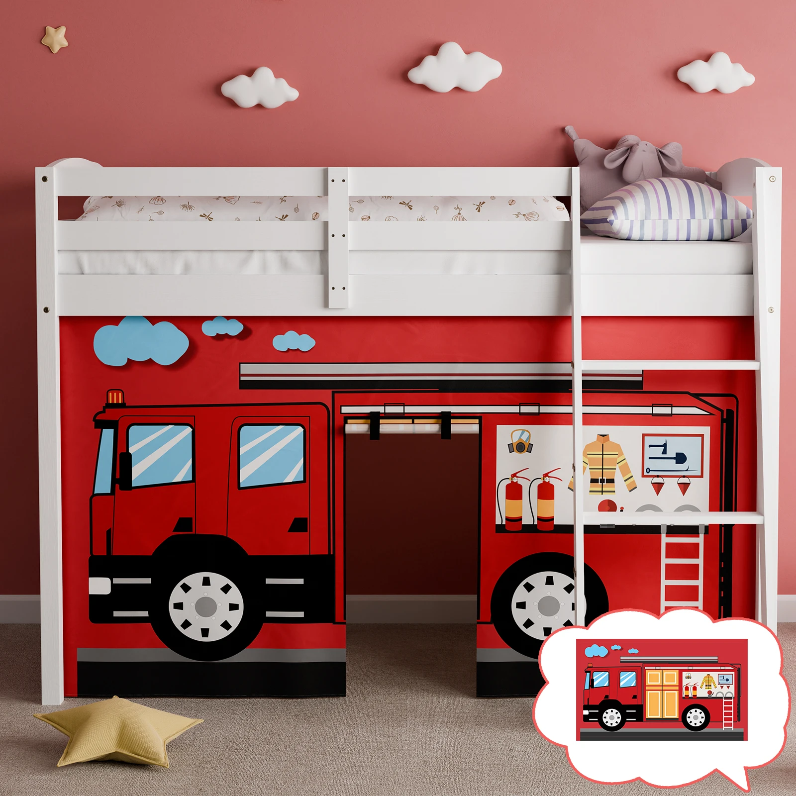 Cortinas para Beliche de Caminhão de Bombeiros: Cortinas Premium e Personalizáveis com Tema de Desenho Animado para Beliche, para Aprimorar o Quarto Criativo e Imaginativo