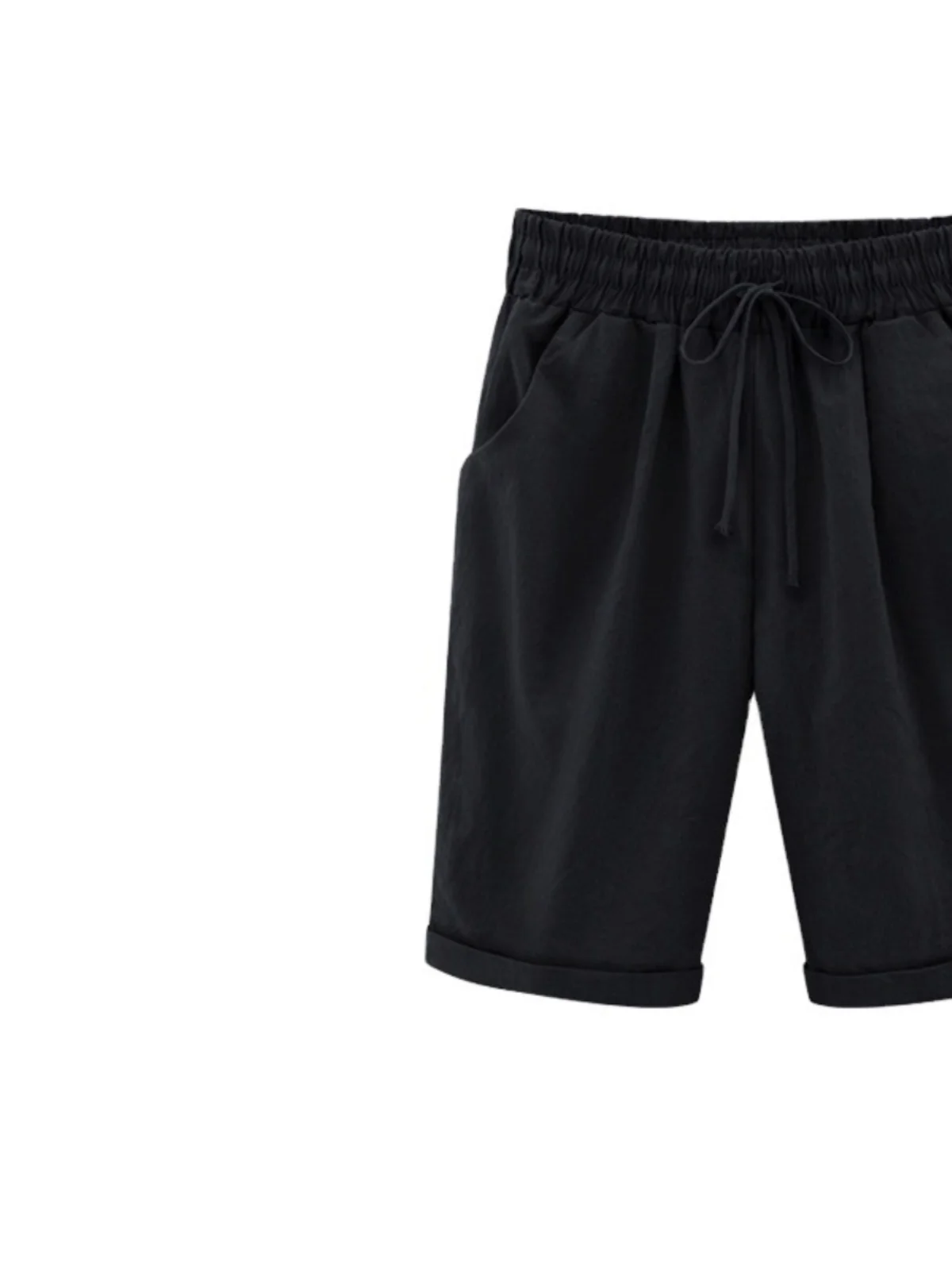 Pantalones informales finos de longitud media para mujer, pantalones de punto de algodón transpirables y cómodos de talla grande, corte en la cintura, verano