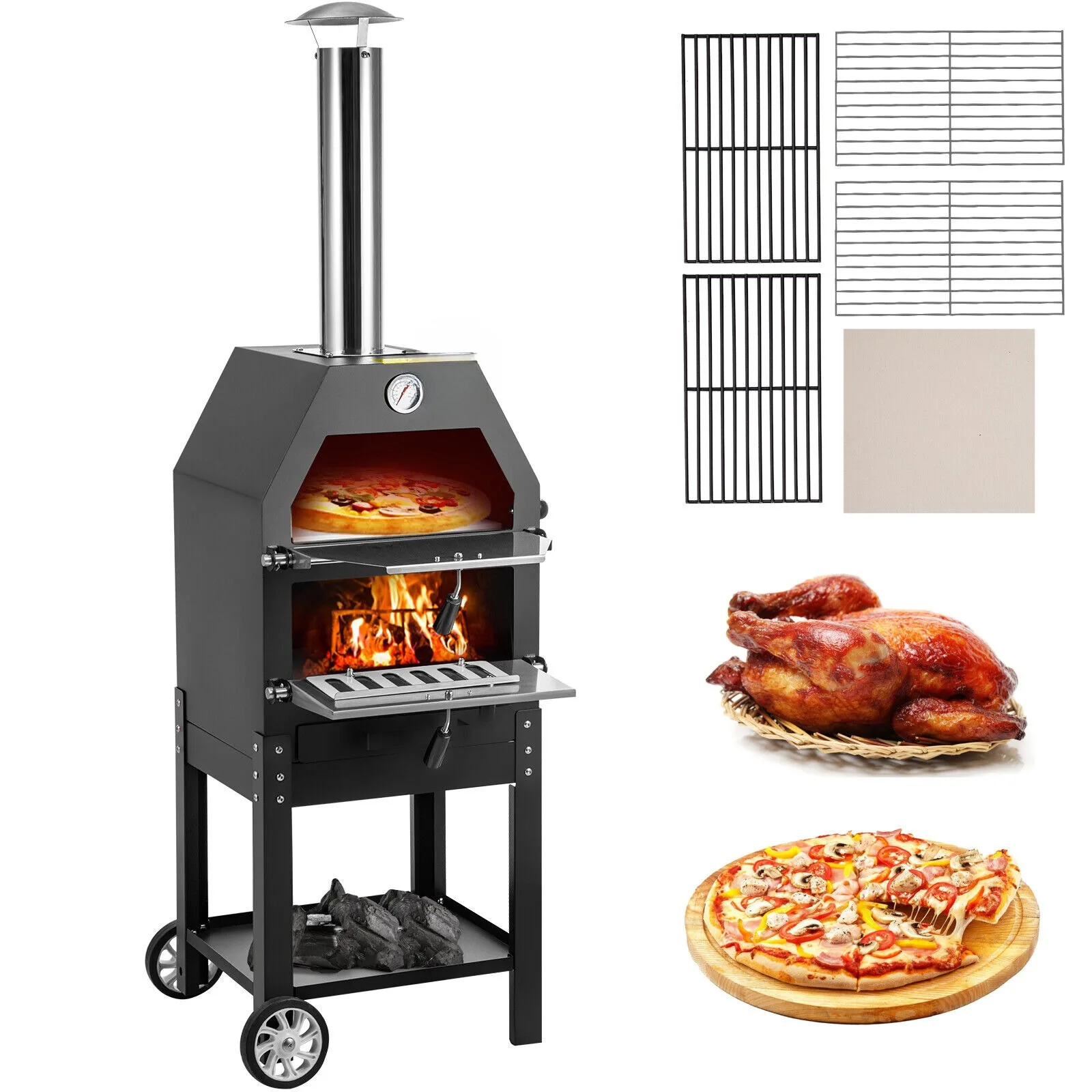 Outdoor Pizza Oven Portable Charcoal Fired Machine with Wheels for Camping United States