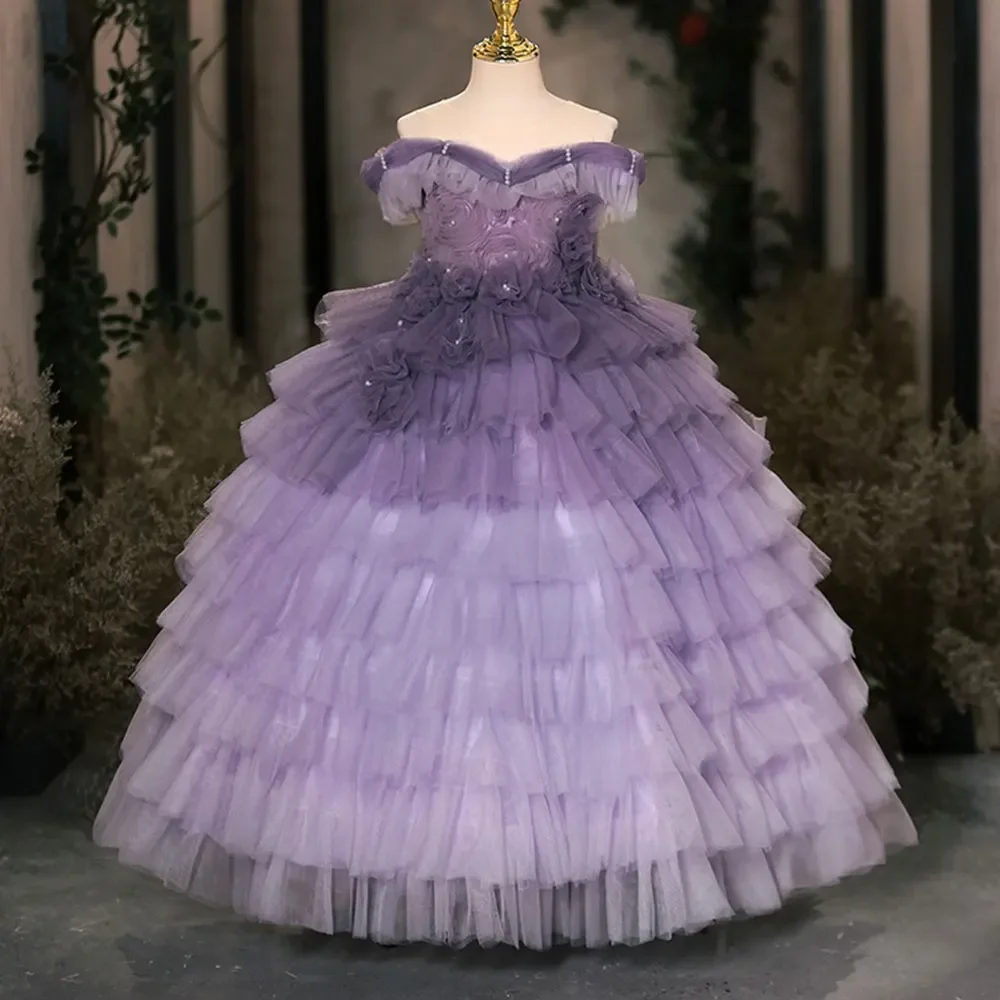 Flower Girl Dress Wedding Gown First Christmas Party Kids Formal Ruffled Princess Ball Gown Pageant Outfit For Special Events
