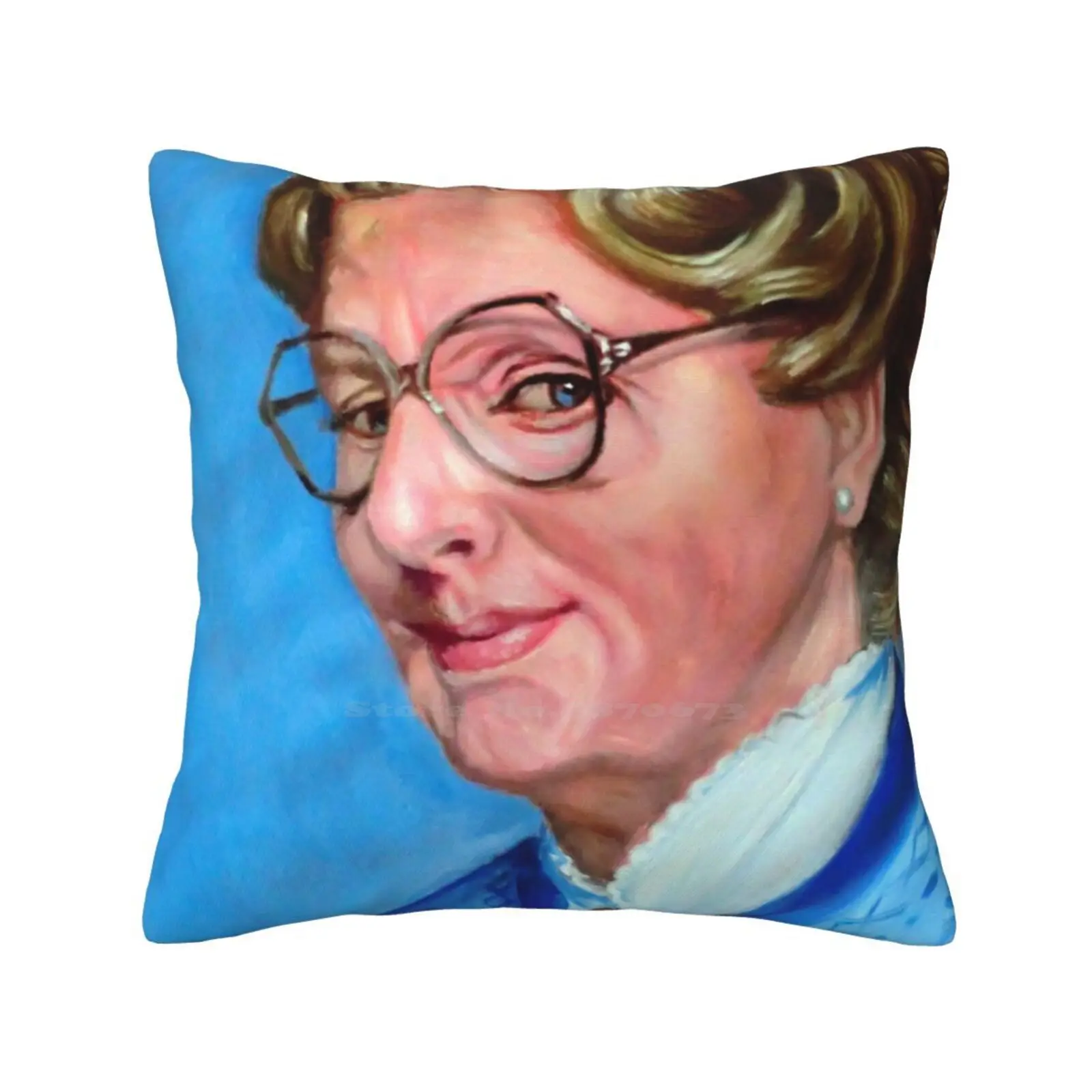 Portrait Of Mrs. Doubtfire Funny Cute Decor Square Pillowcase Oil Portrait Man Star